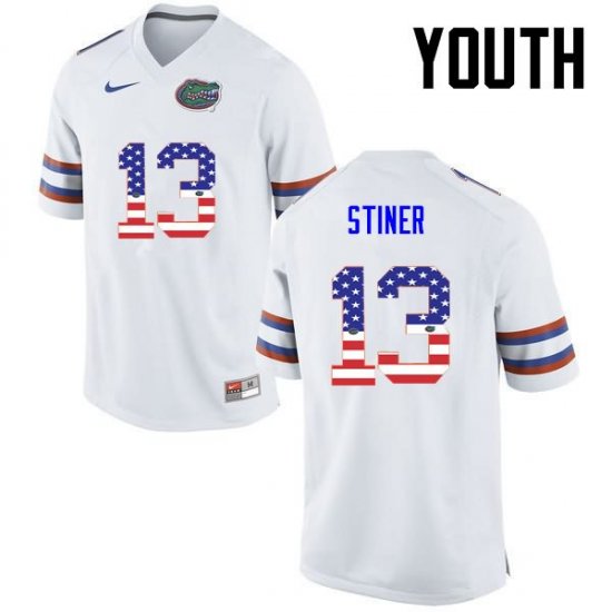 Youth Florida Gators #13 Donovan Stiner NCAA Nike White USA Flag Fashion Authentic Stitched College Football Jersey OIK1162WZ